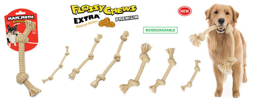 Mammoth Pet Products Mammoth® Flossy Chews® Extra™ Bones and Tugs with Peanut Butter Dog Toys