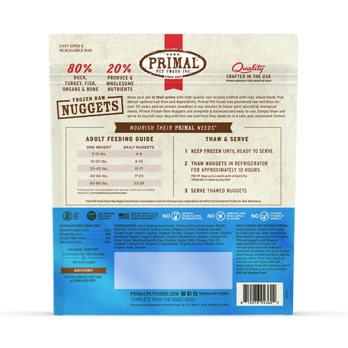 Primal Pet Foods Frozen Raw Nuggets Dog Food Duck Recipe