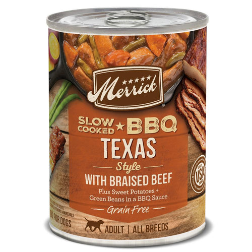 Merrick Grain Free Slow Cooked BBQ Texas Style Beef Recipe Canned Dog Food Glendale AZ Apache Junction AZ The Stock Shop Feed Pet