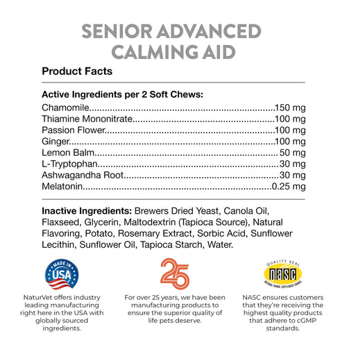 NaturVet Senior Advanced Calming Aid Dog Soft Chews for Dogs